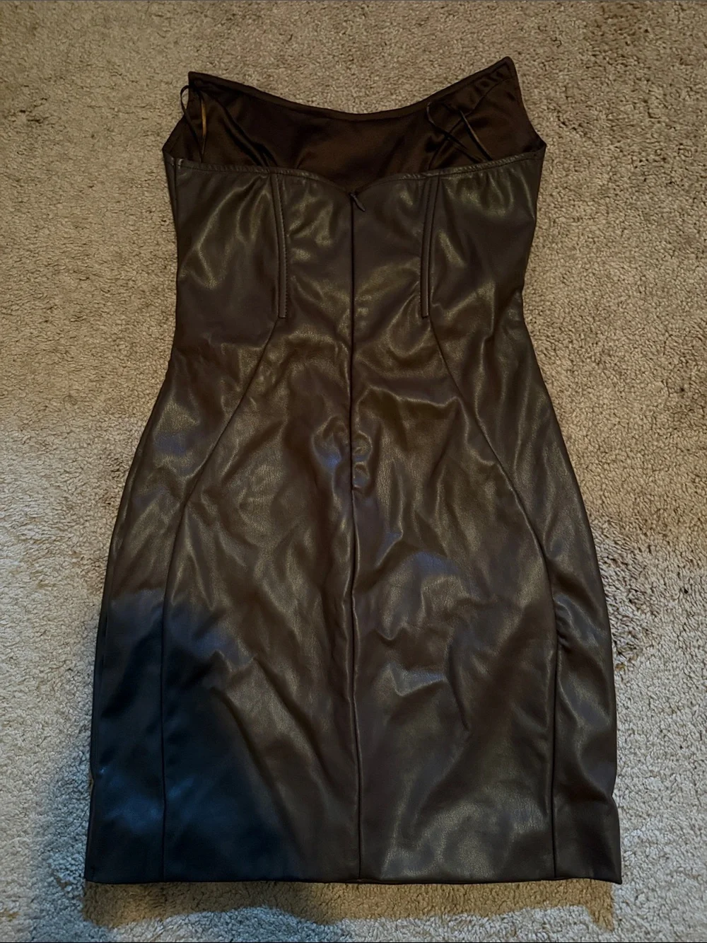 Strapless Faux Leather Bodycon Dress in Brown - Picture 3 of 3